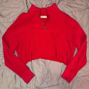 Hollister Vibrant Red Waffle Knit Quarter-Zip
